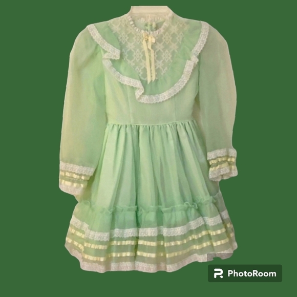 Vtg 1960s MARTHA'S MINIATURES Chiffon Lace Bow Tie-Back Pageant Lolita Dress - Picture 1 of 13
